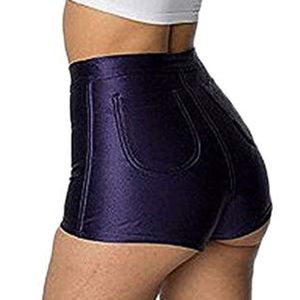 Purple satin shiny hot pants shorts booty rave